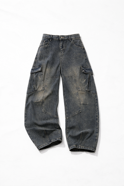 Heavyweight Multi-Pocket Washed Vintage Loose Jean